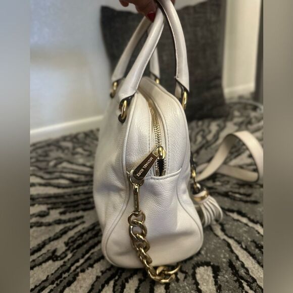 Michael Kors Satchel Crossbody Bag Knox Tassel white Pebbled Purse Handbag - Picture 6 of 9